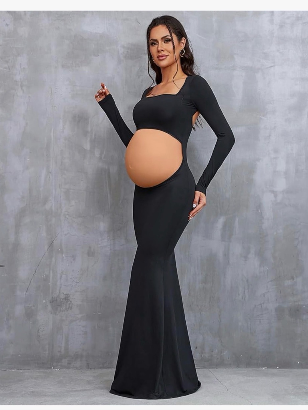 Black Long-Sleeve Cutout Maternity Gown